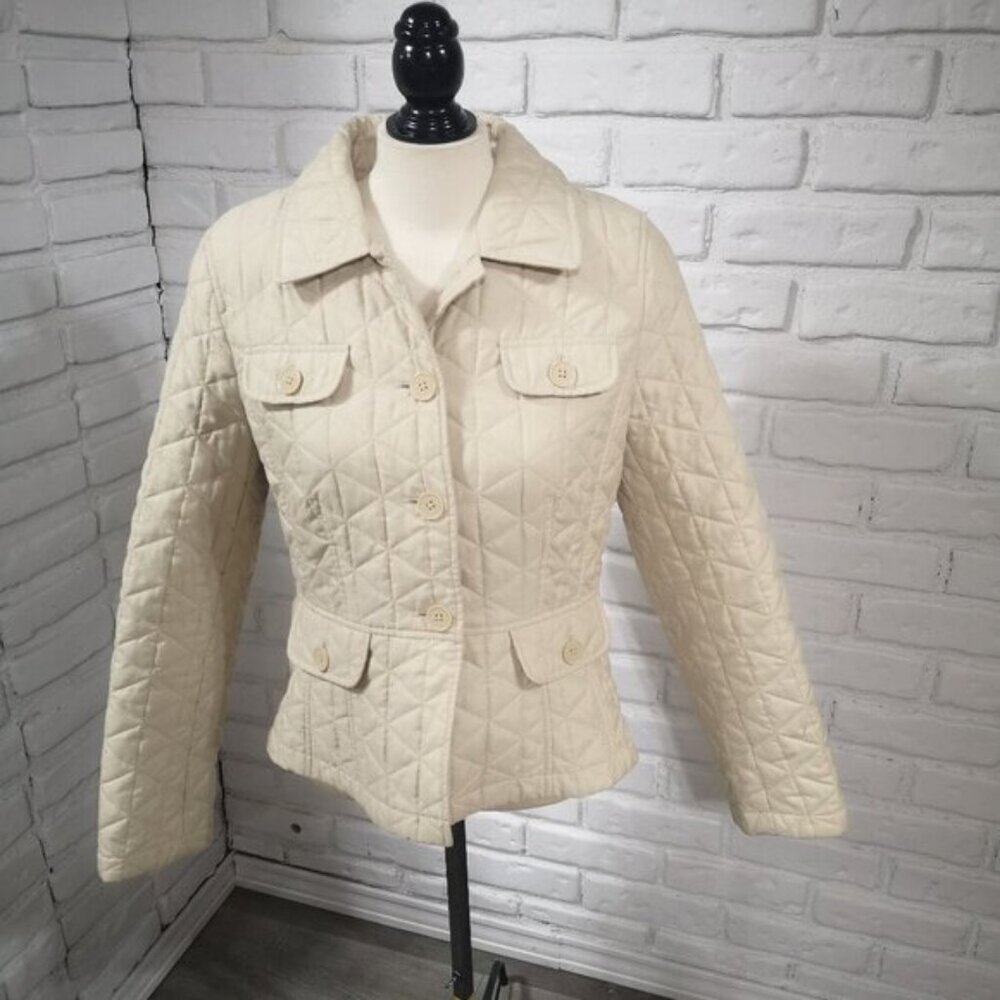 Ann Taylor Loft Ladies Size 10 Beige Lightly Quilted Button Closure Jacket